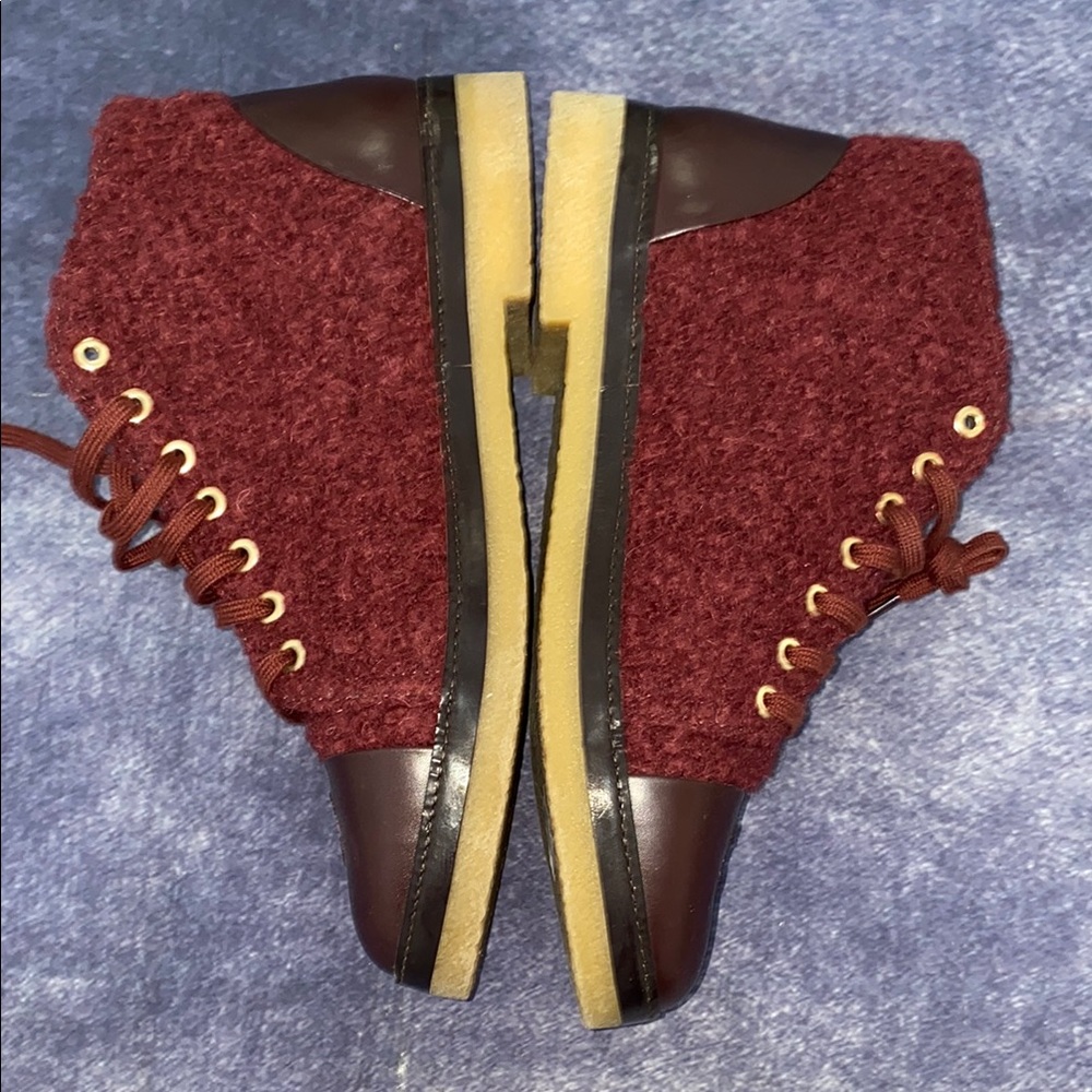 CHANEL Maroon Wool and Leather High-Tops - Picture 3 of 12